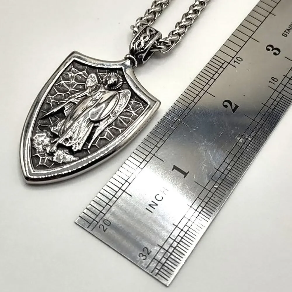 Stainless Steel Saint Archangel Michael Necklace Shield Pendant Men's Gift NEW